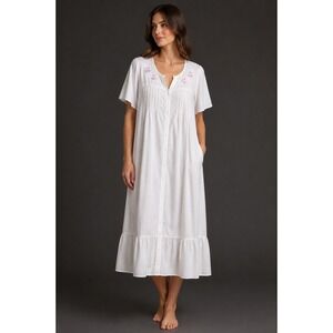 Heather Lane Nightgown House‎ Coat Cottagecore Boho Vintage White Cotton L XL